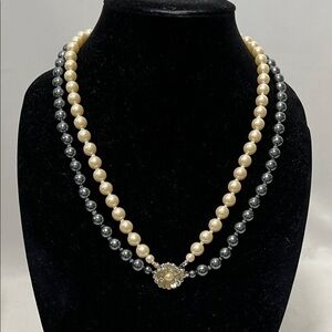 Double Strand Knotted Elegant Cultured Pearls Flower Clasp 22”Necklace